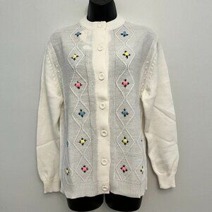 NWT Vintage Floral Embroidered Grannycore Cardigan, Size Large